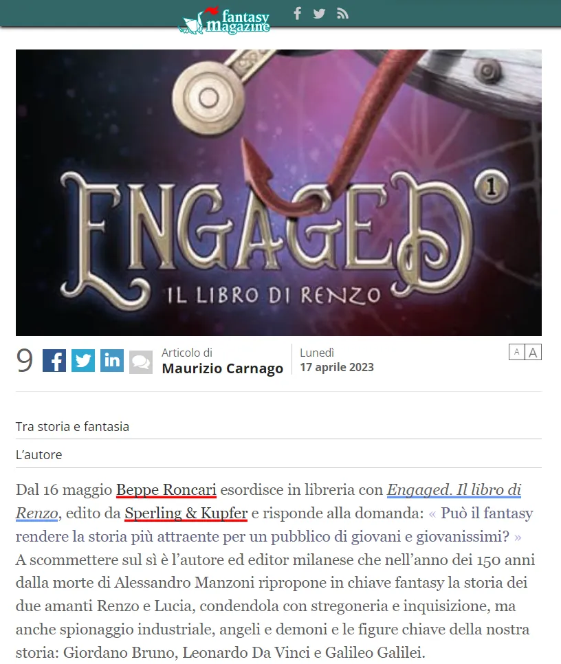 Maurizio Carnago, Engaged. Il Libro di Renzo Tra storia e fantasia
